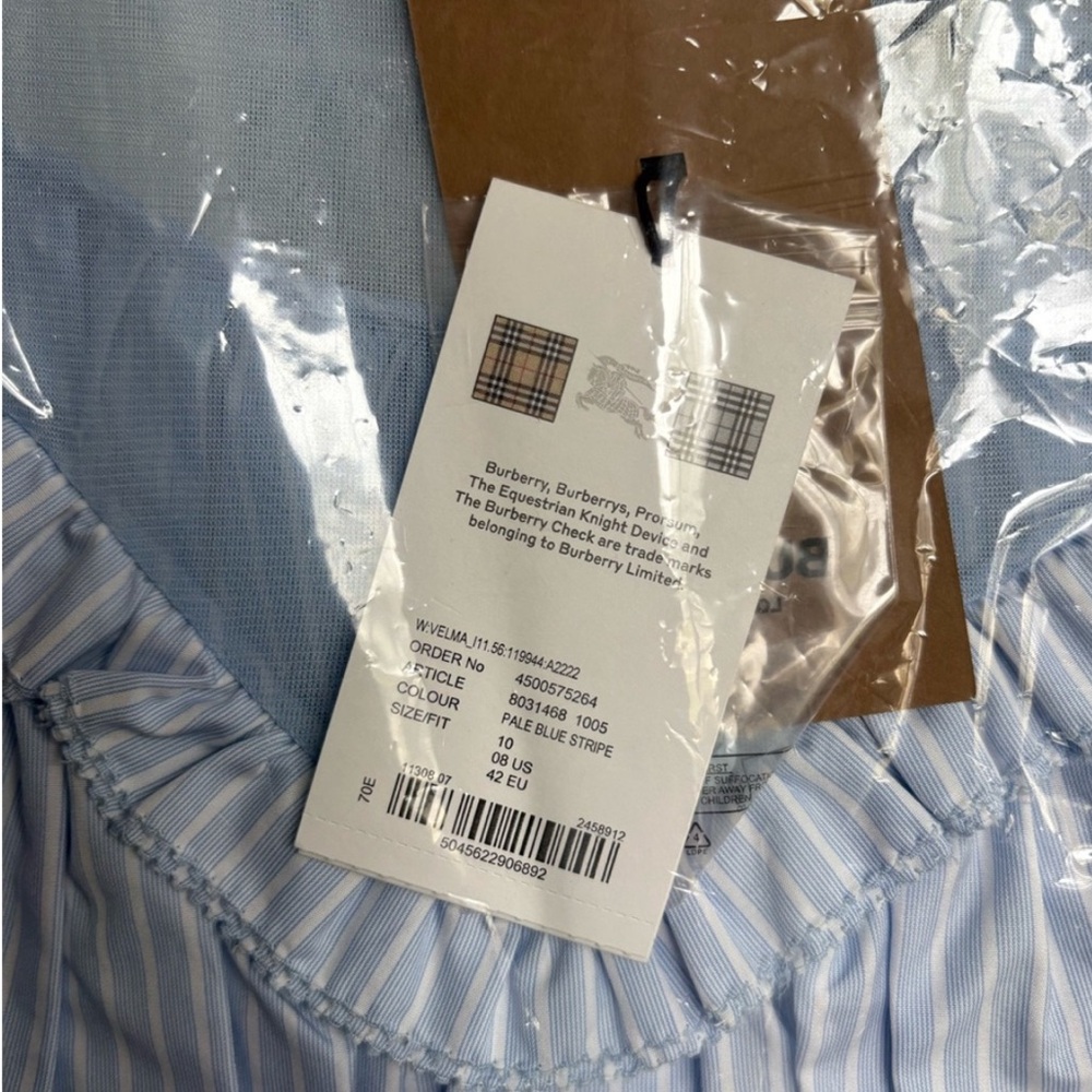 NWT Burberry Light Blue Striped Shirt Size 8